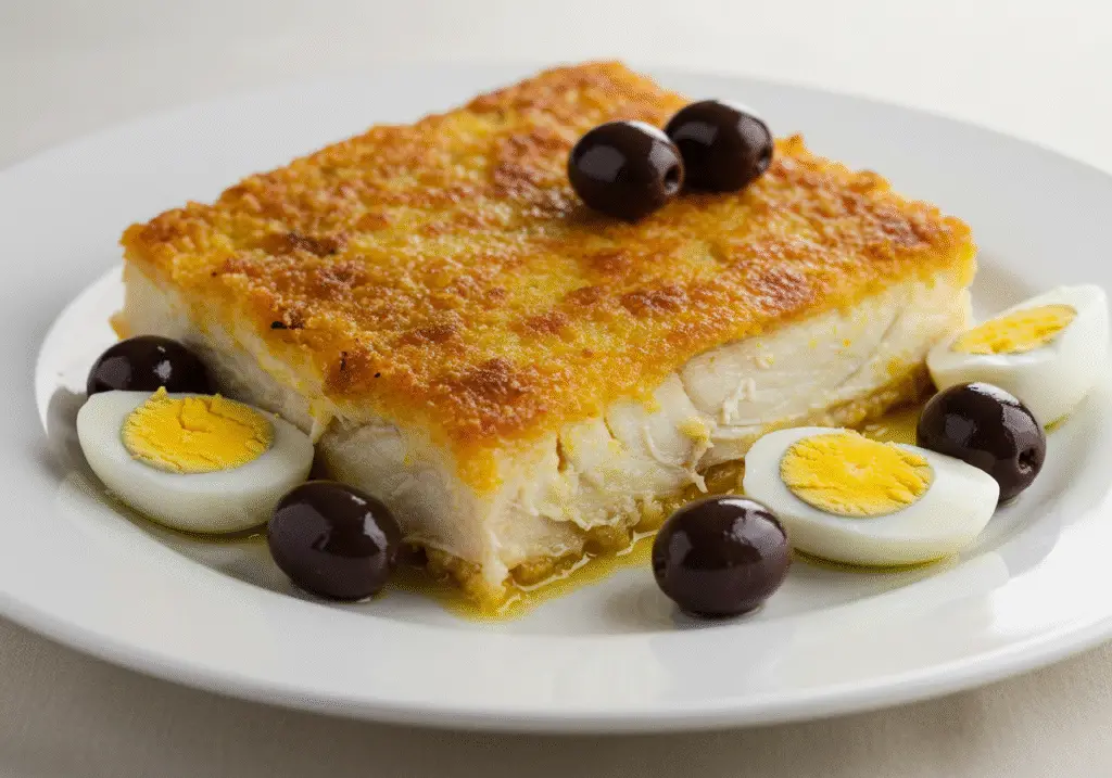 Delicious Bacalhau à Zé do Pipo Saboroso served with garnishes, perfect for a festive meal.