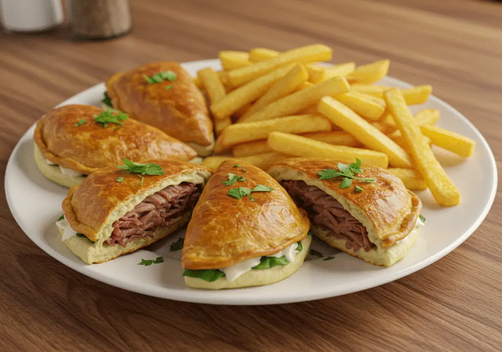 Gourmet bifanas served with fries, perfect for enjoying traditional Portuguese flavors.