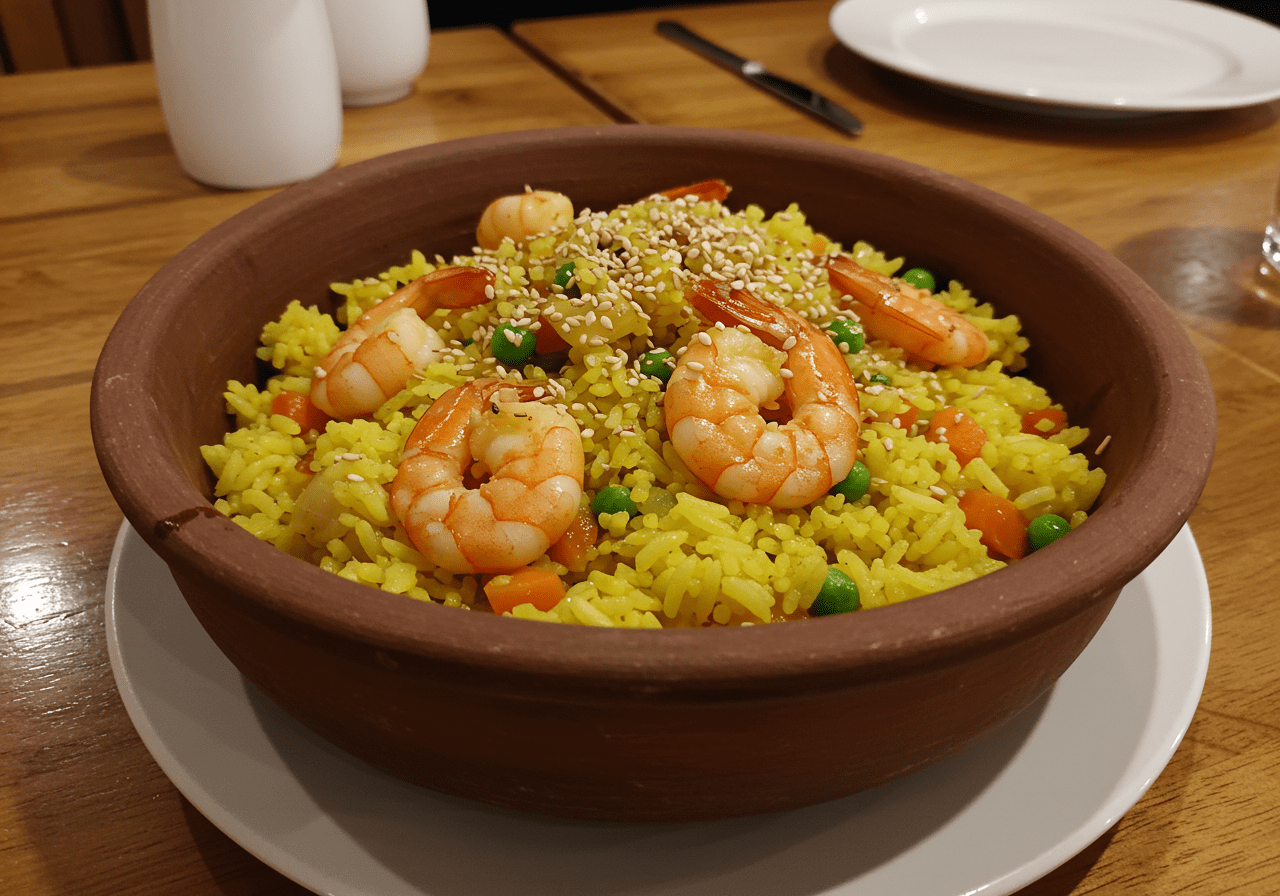 Final presentation of arroz xau xau, a colorful and appetizing dish ideal for Chinese cuisine lovers.