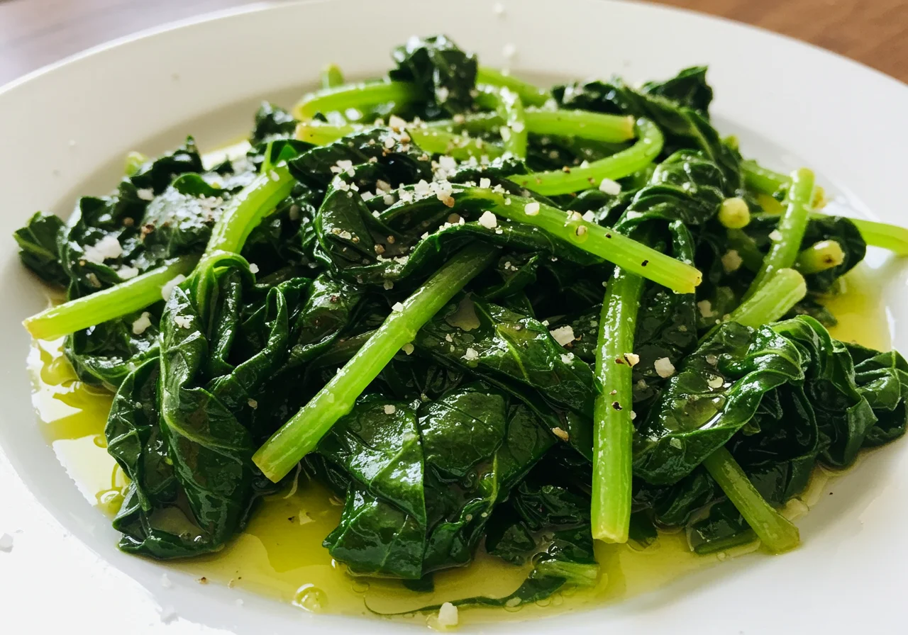 Delicious couve branca refogada served, perfect for a healthy meal.