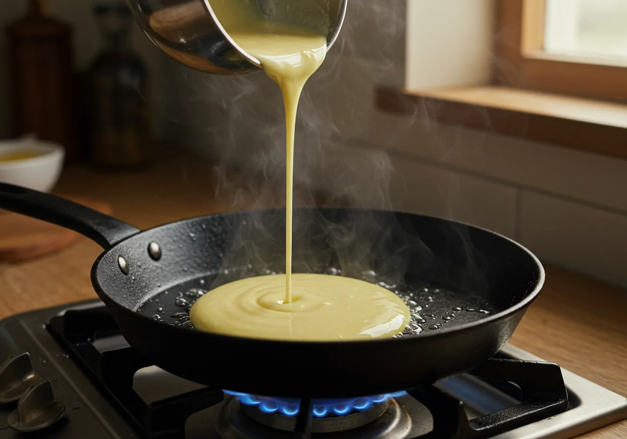 Cooking panquecas de aveia e banana on a hot skillet.