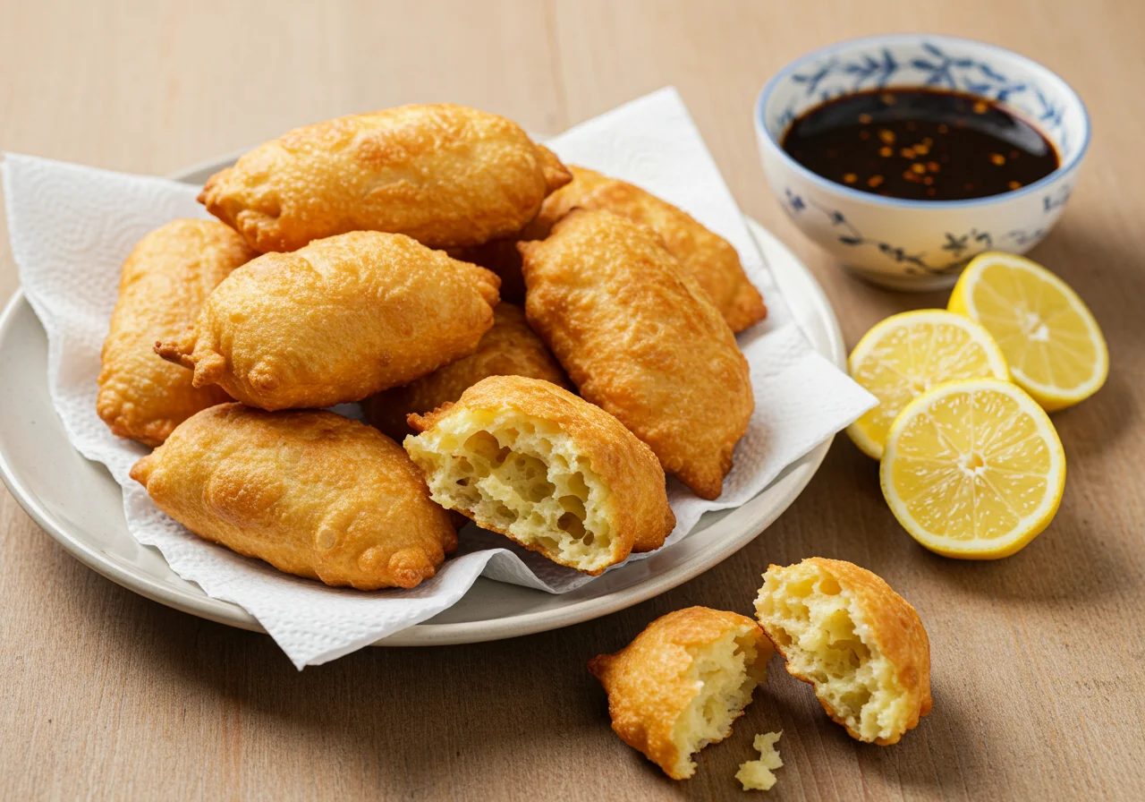 Pataniscas de bacalhau a antiga, apresentadas de forma apetitosa, perfeita para compartilhar.