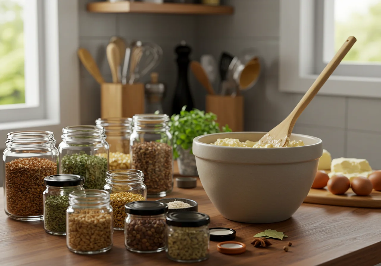 Preparing the herb and spice mixture for enhancing Queijo da Ilha flavor.