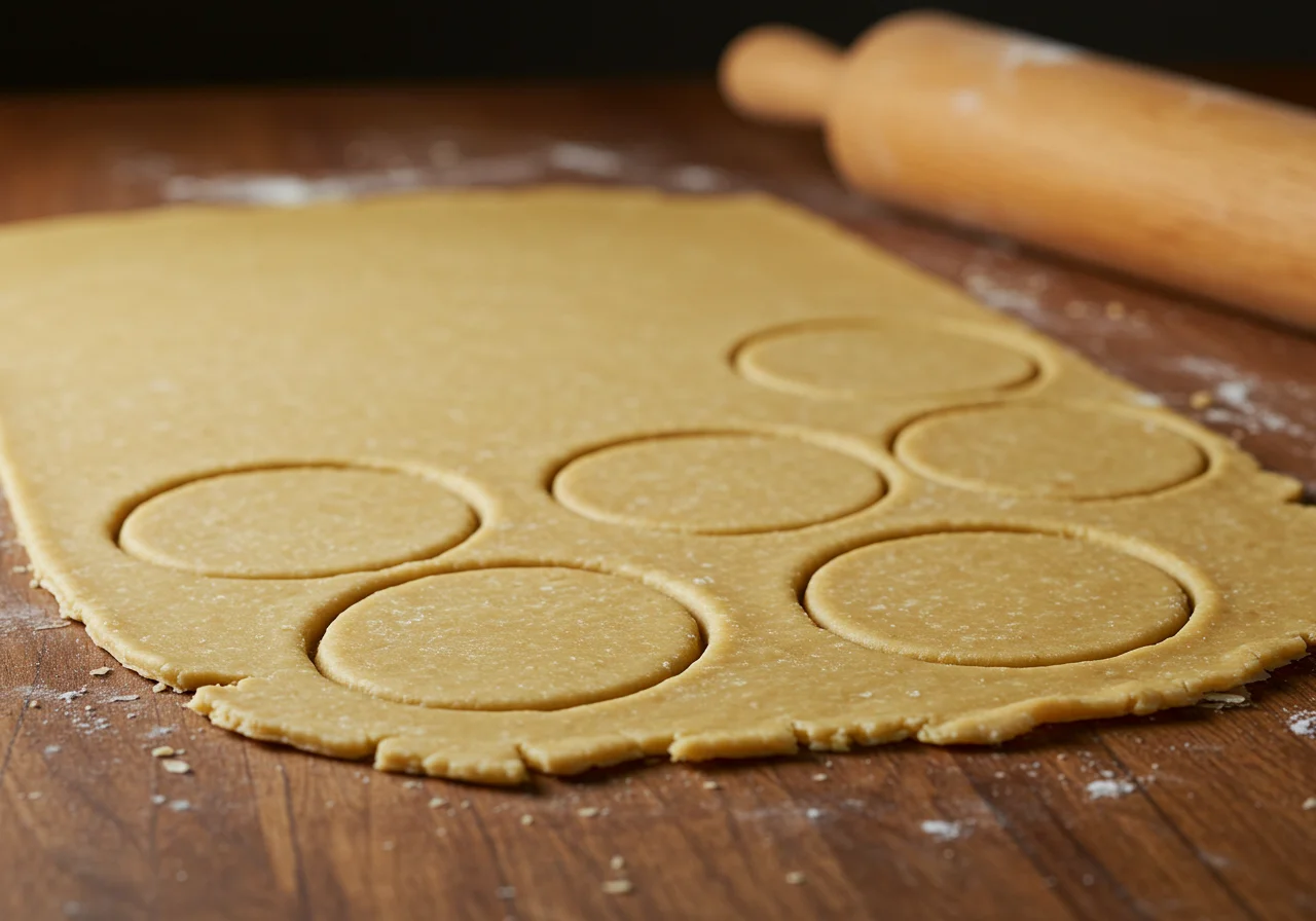 Puff pastry prepared for receita de tarte de nata on a wooden countertop.