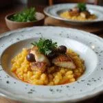 Bacalhau à moda de guarda pronto para servir, decorado com azeitonas e salsa, ideal para um almoço em família.