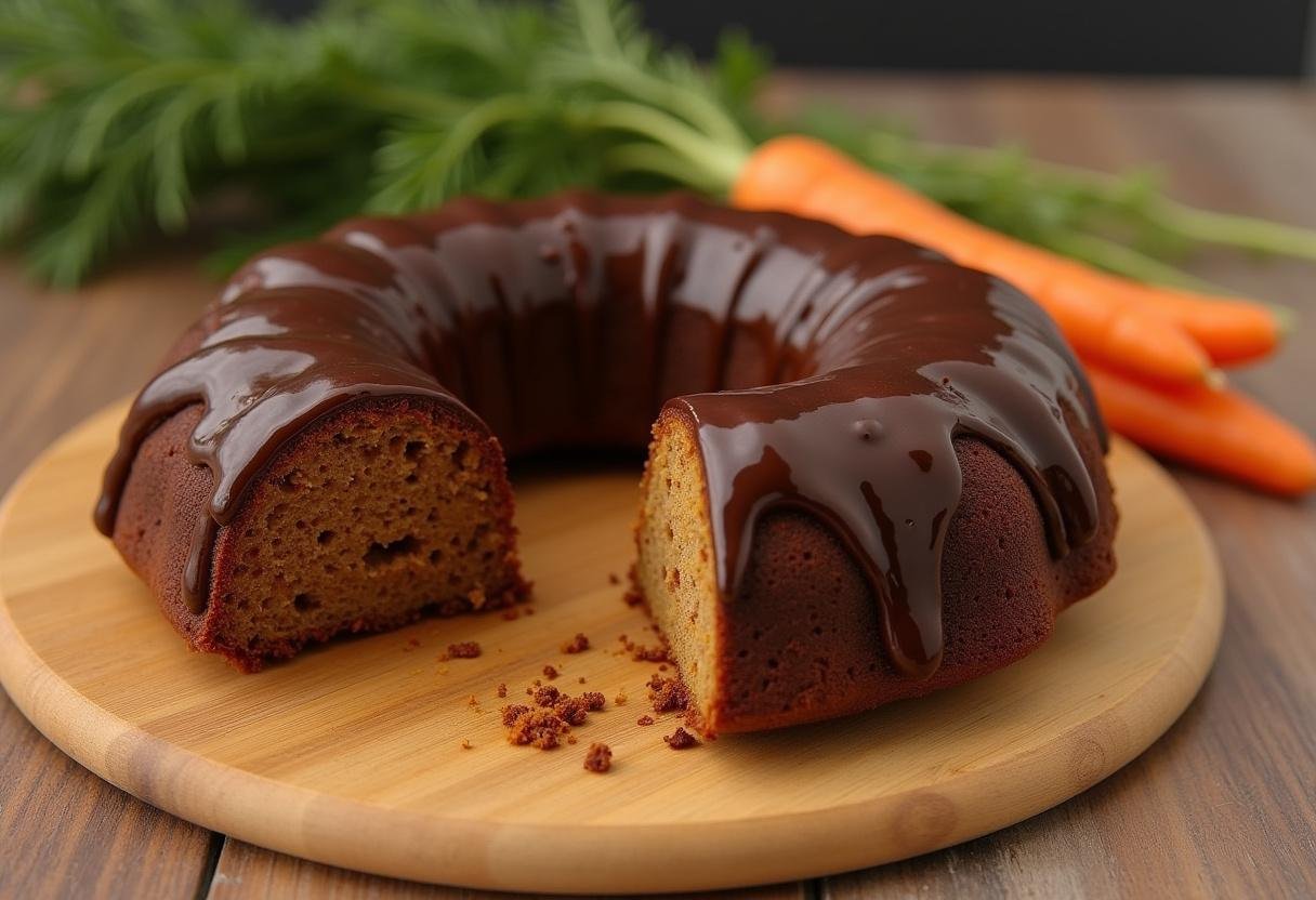 Delicioso Bolo de Cenoura com Cobertura de Chocolate, perfeito para servir em qualquer ocasião.