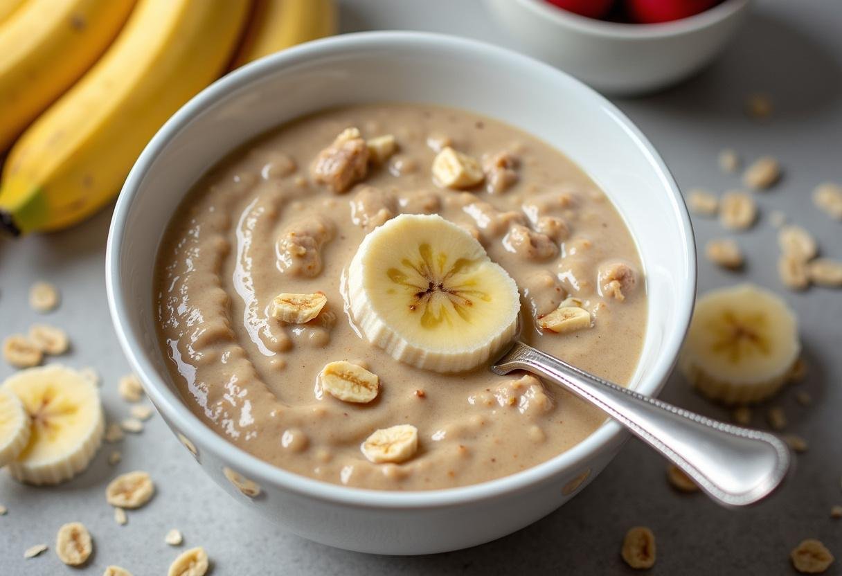 Banana and oat mixture ready for the healthy banana cake preparation.
