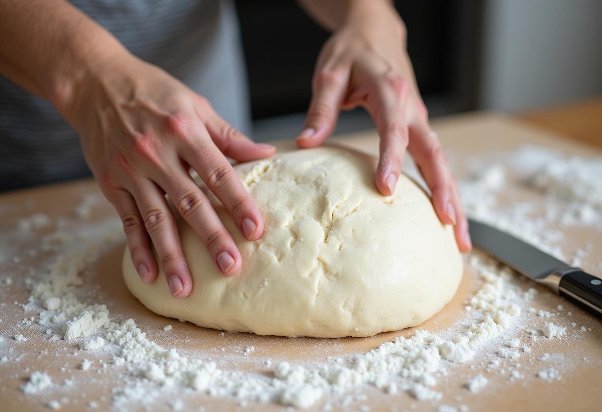 Moldando o Pão Alentejano Autêntico em formato de pão redondo antes de assar.