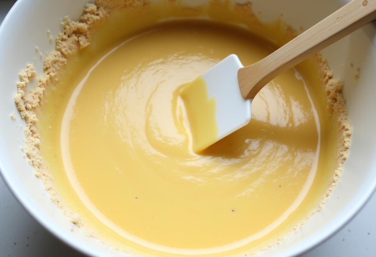 Massa homogênea do pão de maracujá com coco sendo preparada em uma tigela.