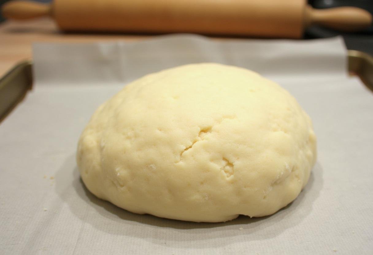 Massa moldada em formato de pão doce e amanteigado pronta para assar.