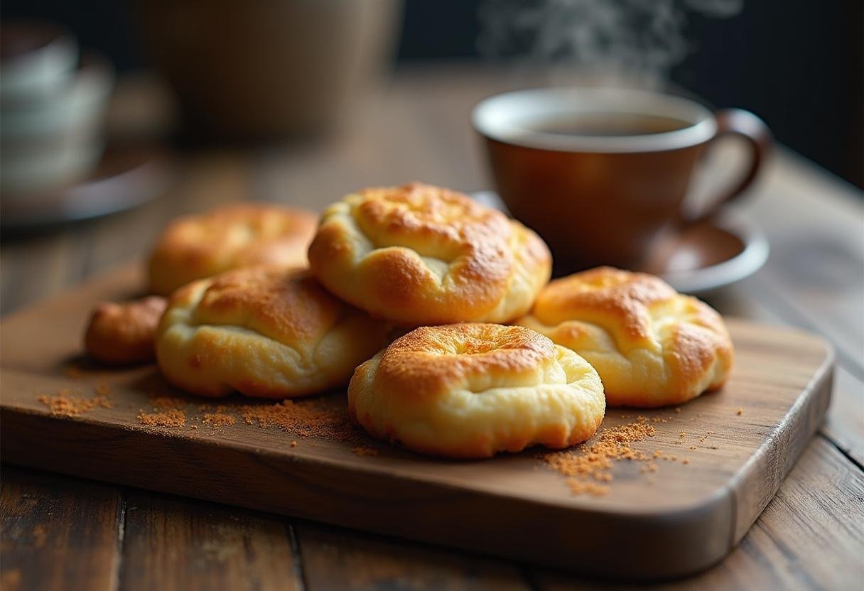 Pãozinhos de iogurte recheados com queijo e goiabada, recém-saídos do forno, perfeitos para o café da manhã.