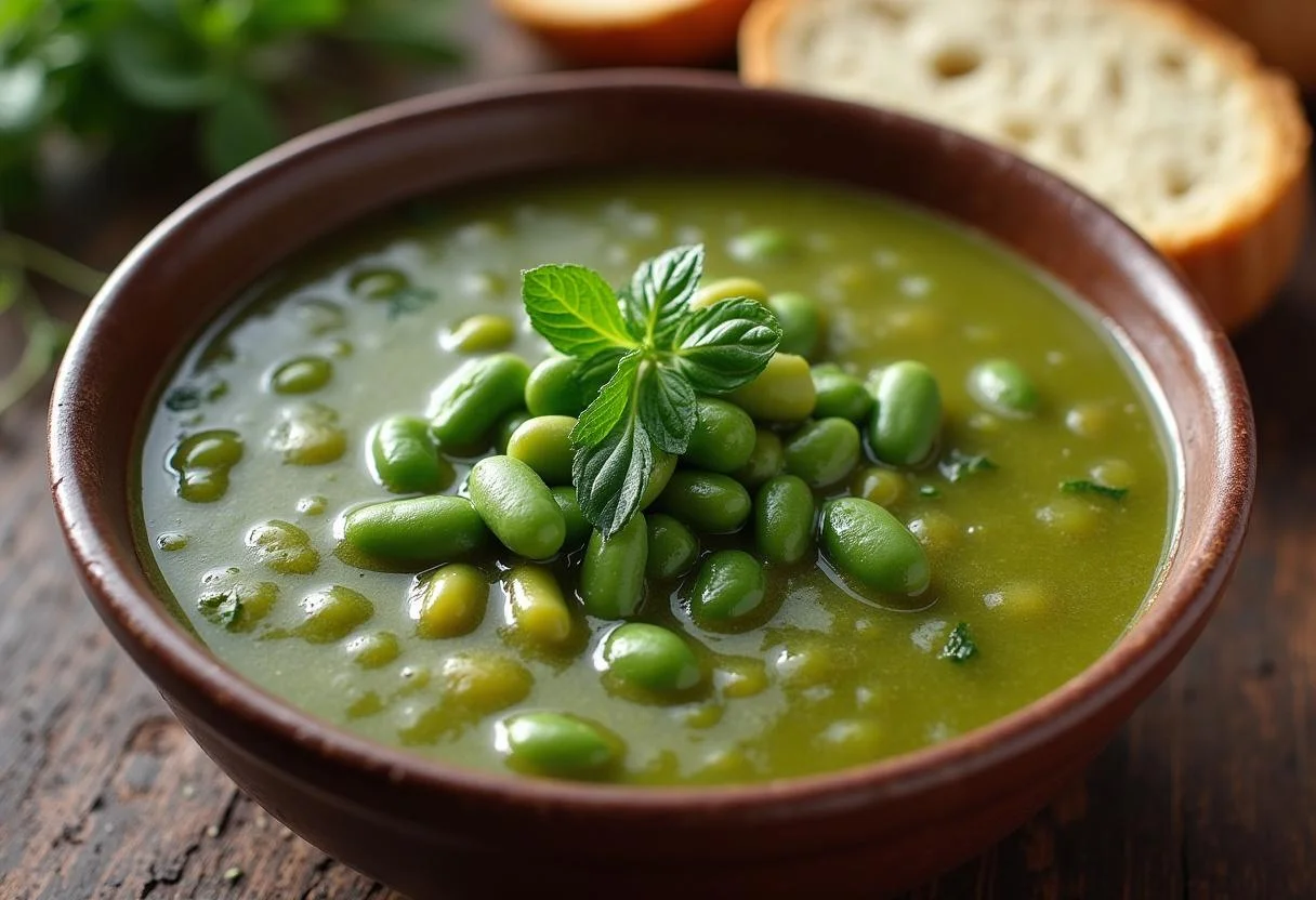 Sopa de feijão verde nutritiva servida em um prato, perfeita para uma refeição saudável.