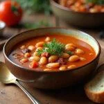 Sopa de feijão com hortaliça reconfortante servida em uma tigela, perfeita para aquecer o coração.