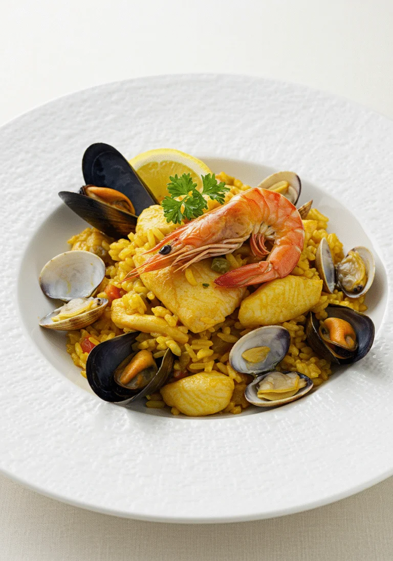 Arroz de Marisco à Moda de Espinho Saboroso, um prato rico em frutos do mar e sabores vibrantes.