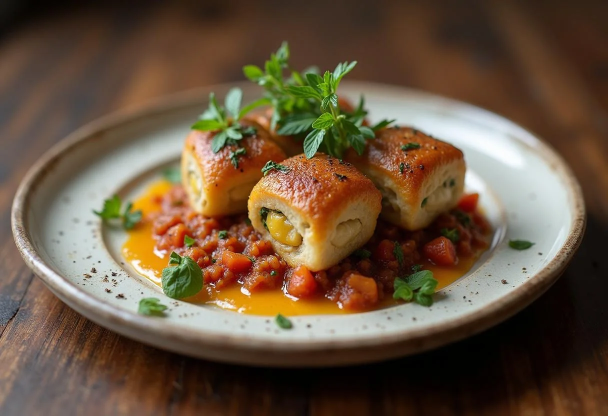 Deliciously presented stuffed abóbora menina, the highlight of the Abóbora Menina Recheada recipe.
