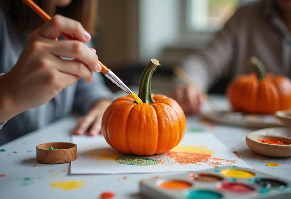 Pintura de abóbora do Halloween com cores vibrantes para decoração.