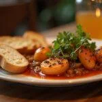 Delicious plate of Alho Francês à Brás garnished with herbs, perfect for enjoying a hearty meal.