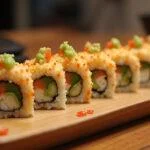 Finished sushi rolls made with Arroz de Sushi Japonês, perfect for serving at a sushi dinner.