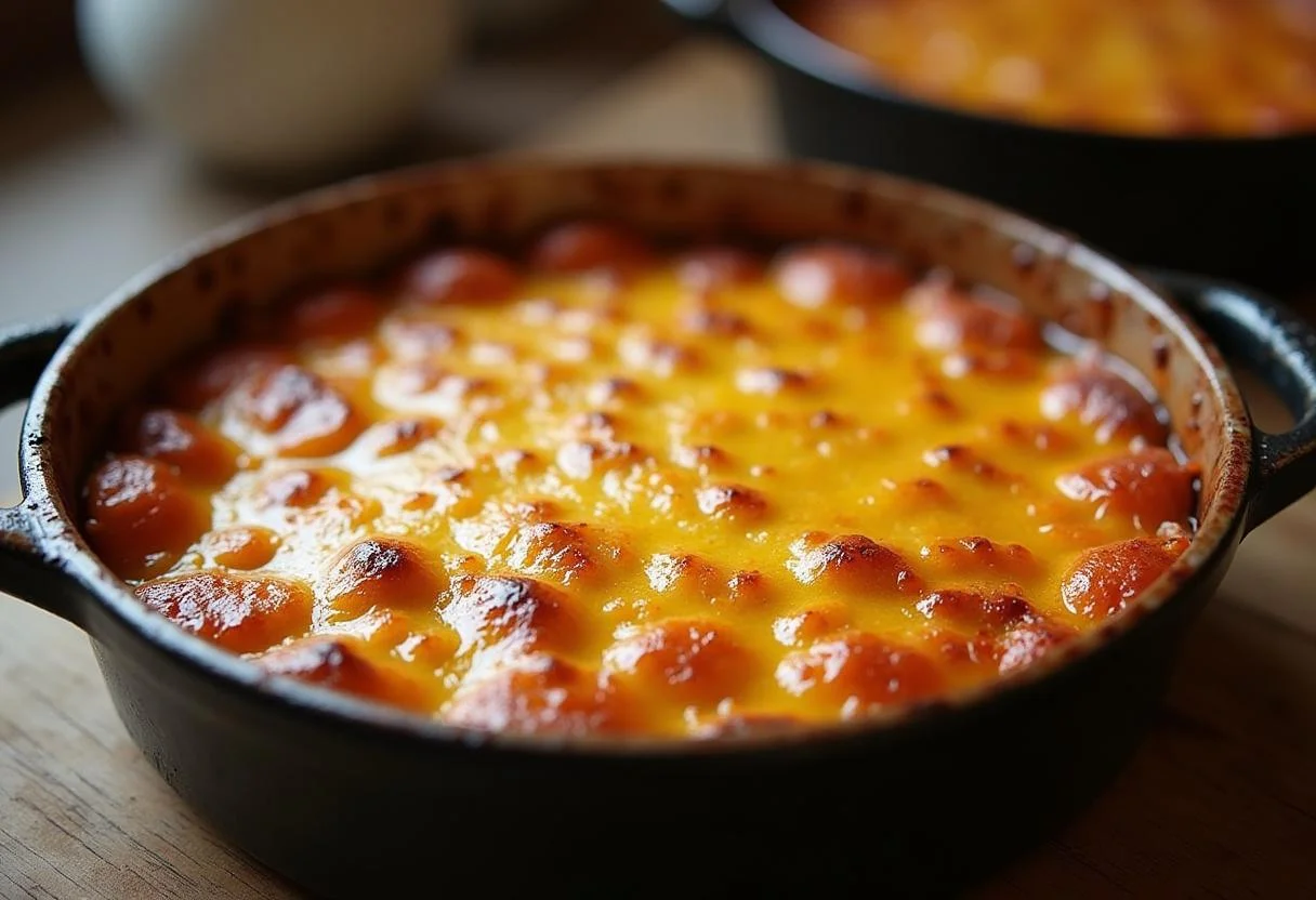 Finished Arroz no Forno Recheado, a delicious cheesy rice dish ready to be enjoyed.