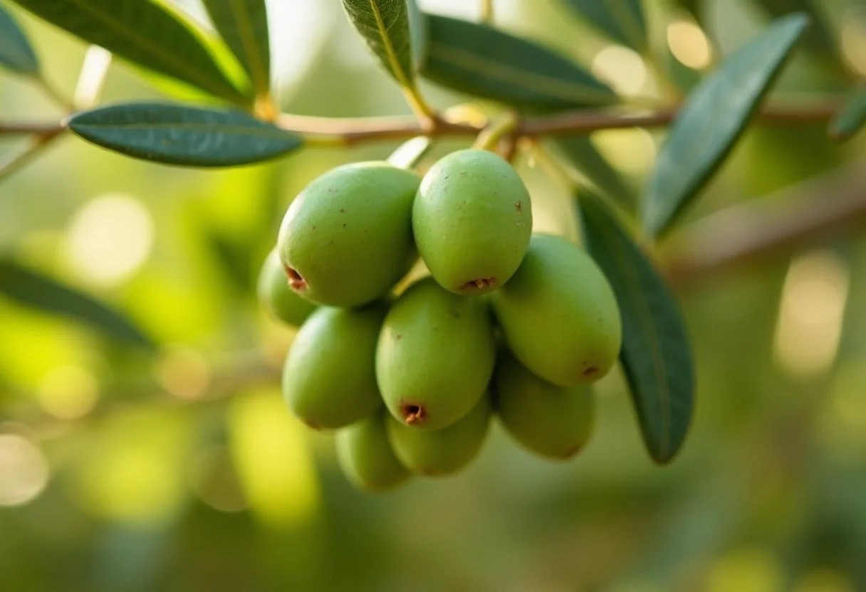Olives being harvested from the tree for producing azeite extra virgem.