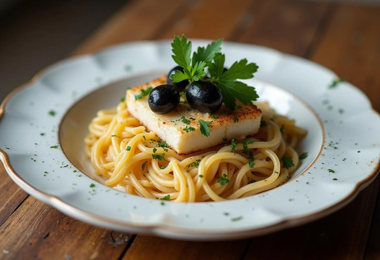 Prato de bacalhau desfiado leve, ideal para refeições saudáveis, pronto para servir e apreciar.