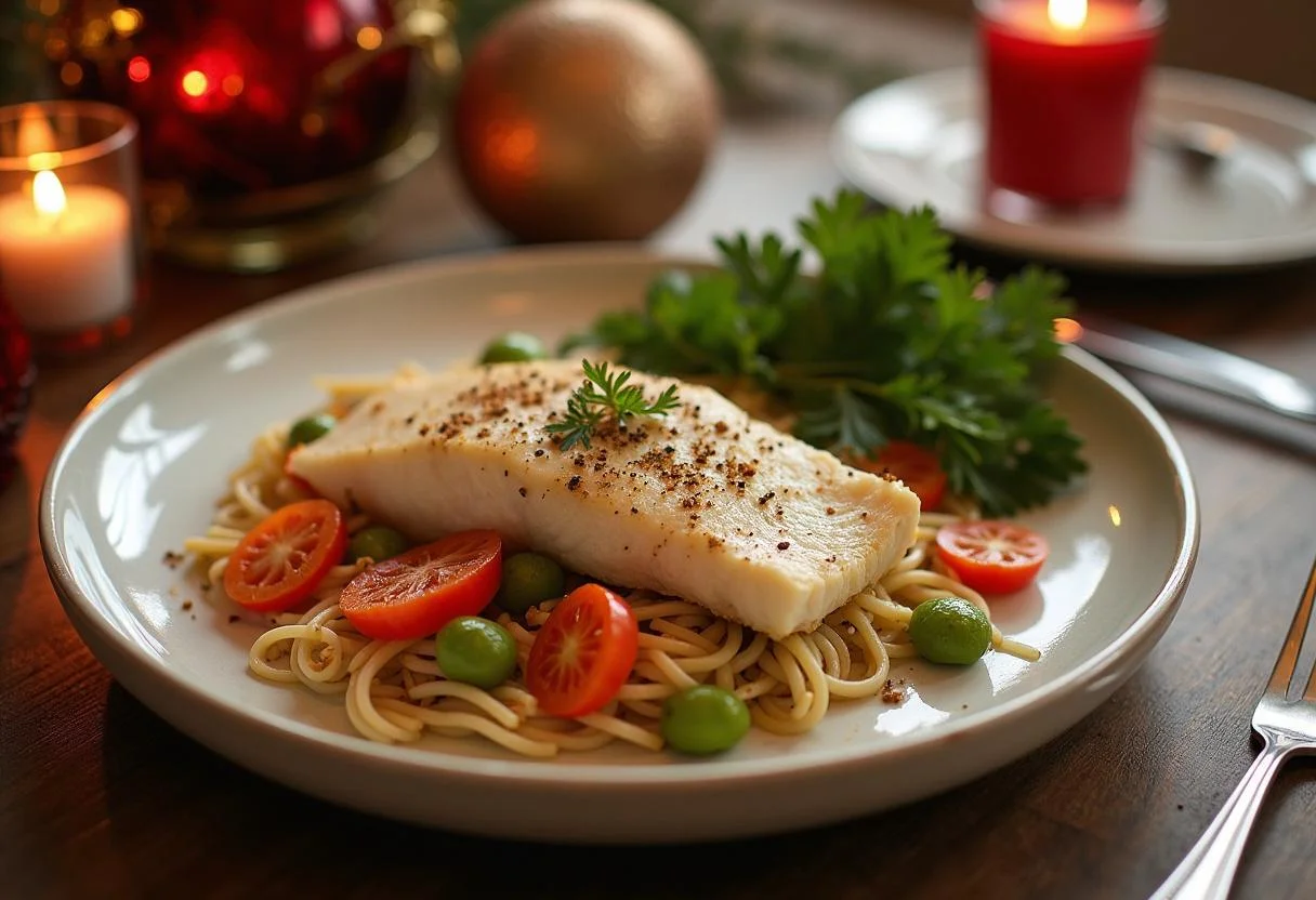 Apresentação final do bacalhau com todos, um delicioso prato tradicional pronto para uma ocasião festiva.