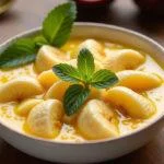 Elegant presentation of banana com polpa de maracujá dessert, showcasing the flavors of banana and passion fruit.