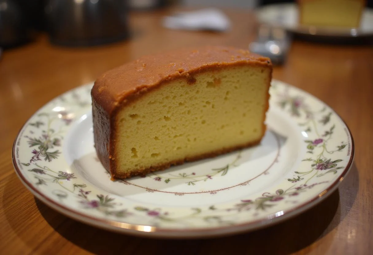 Fatia de bolo podre finalizada servida num prato, perfeita para amantes de bolos caseiros.