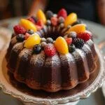 Finished Bolo Rei de Chocolate beautifully decorated, perfect for celebrations.