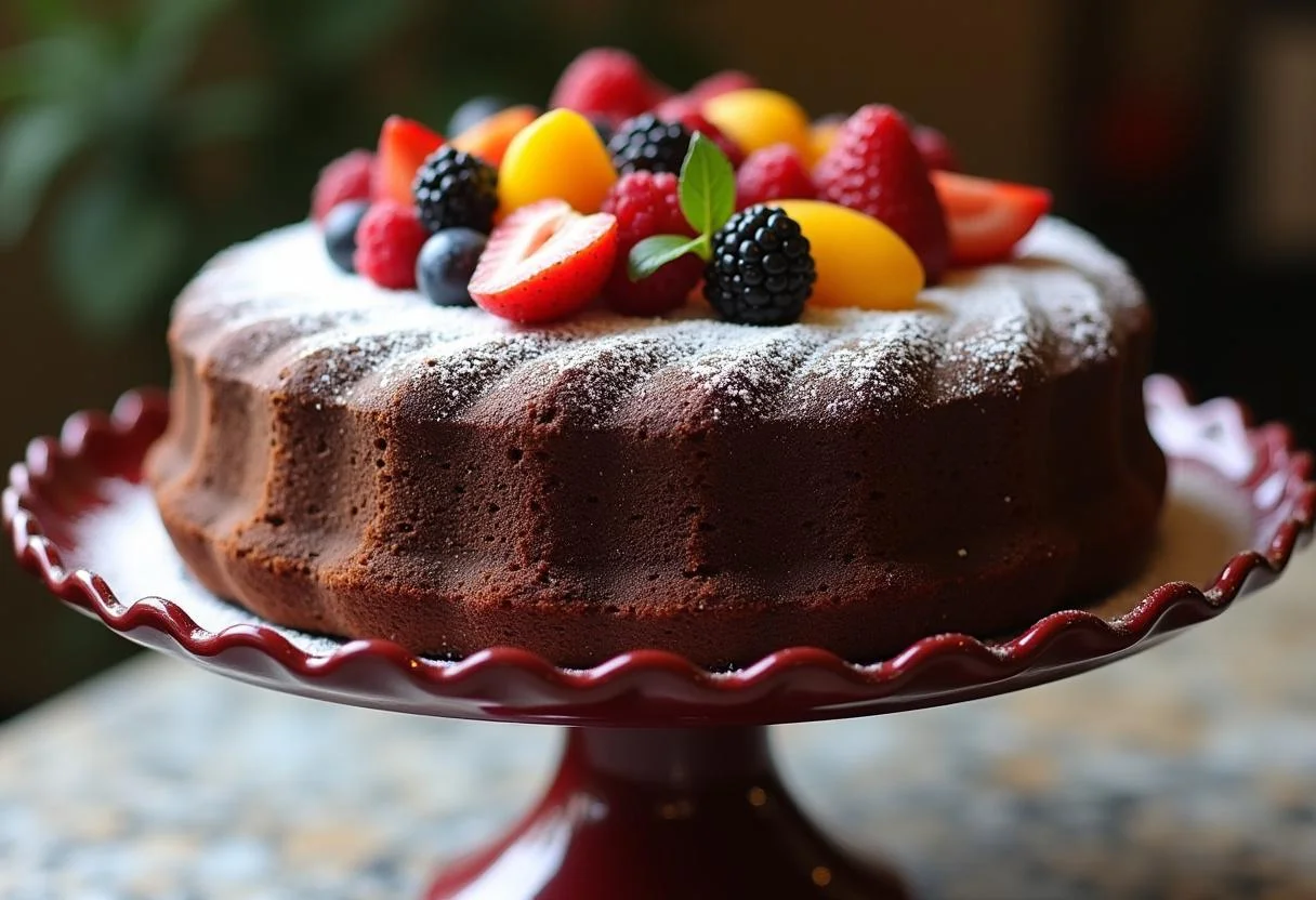 Finished Bolo Rei de Chocolate beautifully decorated, perfect for celebrations.
