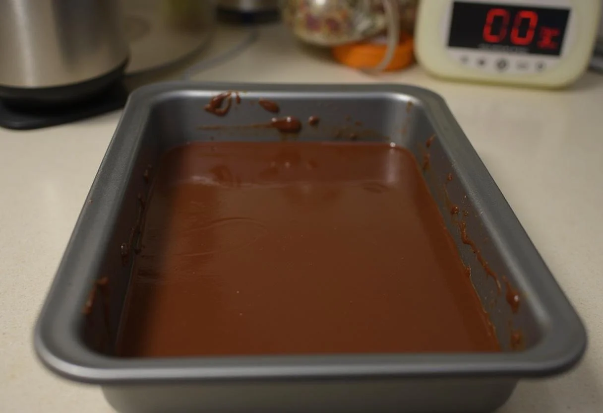 Forma com a massa do bolo de chocolate bimby, pronta para ir ao forno.