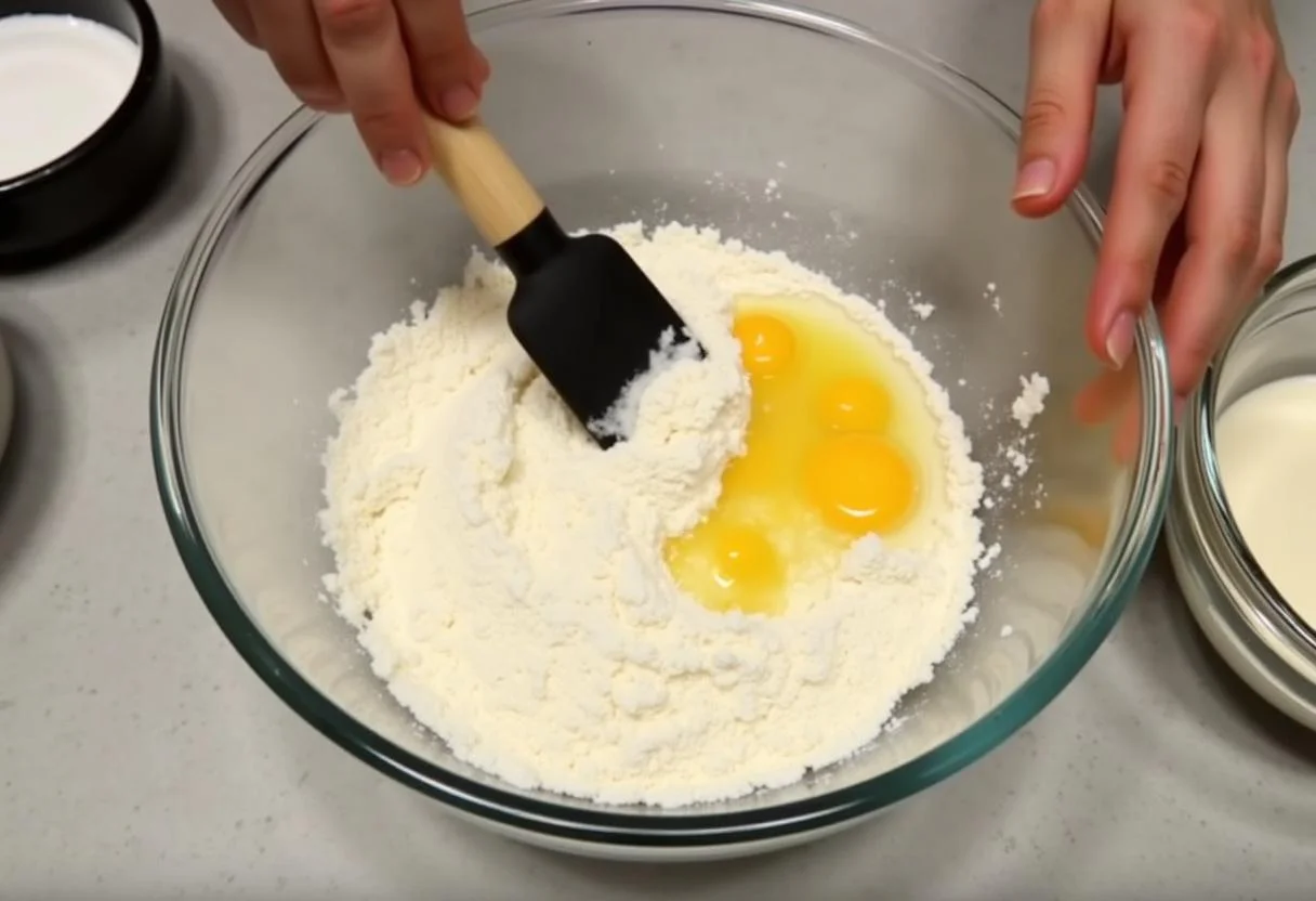 Mistura de ingredientes sendo mexida para o bolo de levedo.