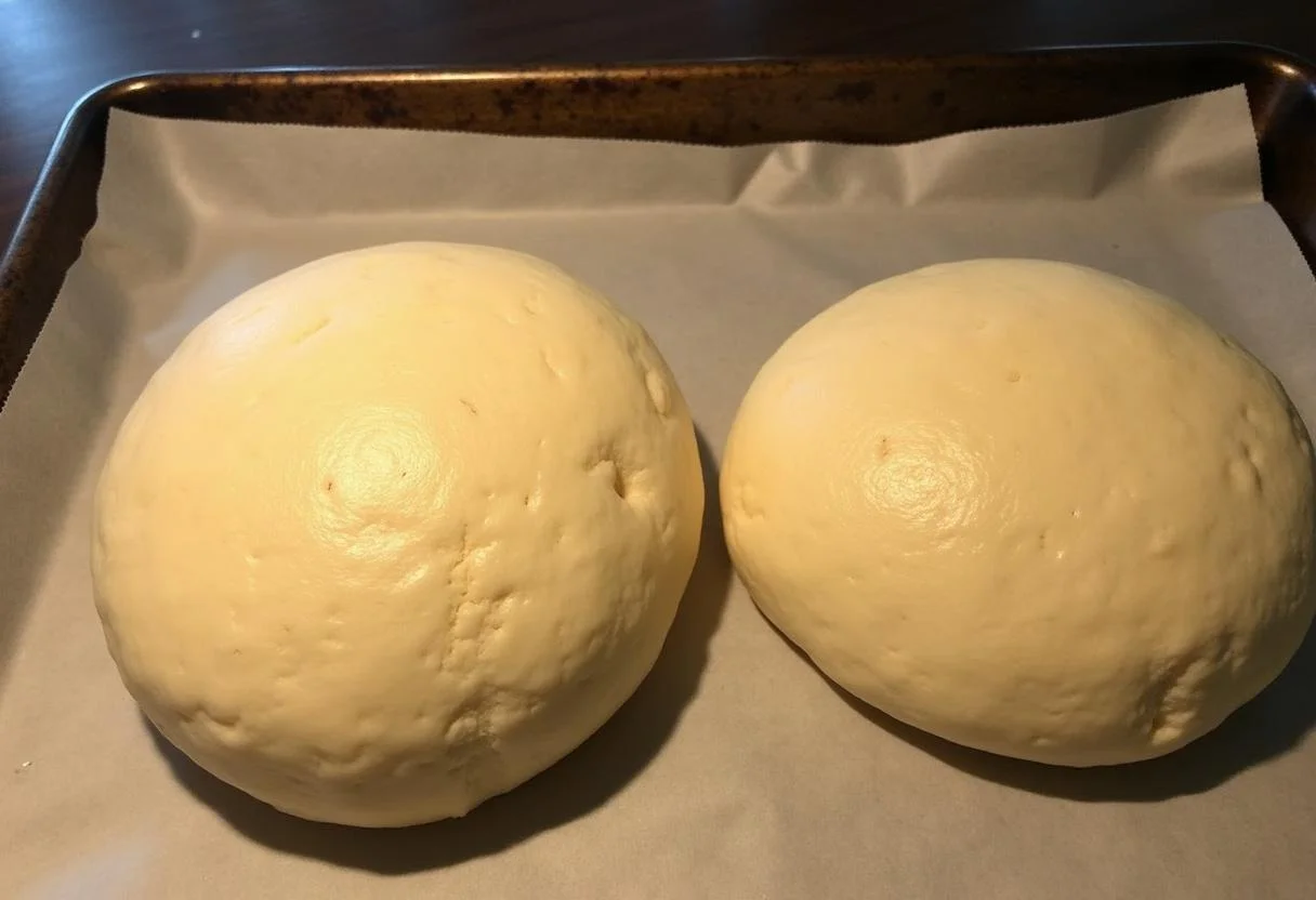 Pães de broa de milho moldados, prontos para assar em uma assadeira.
