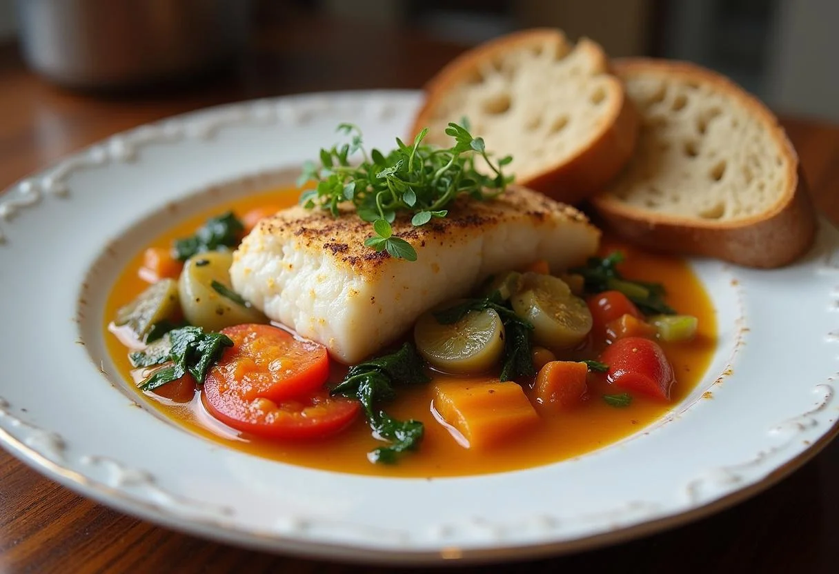 Delicious caldeirada de bacalhau presentation, perfect for a hearty meal.