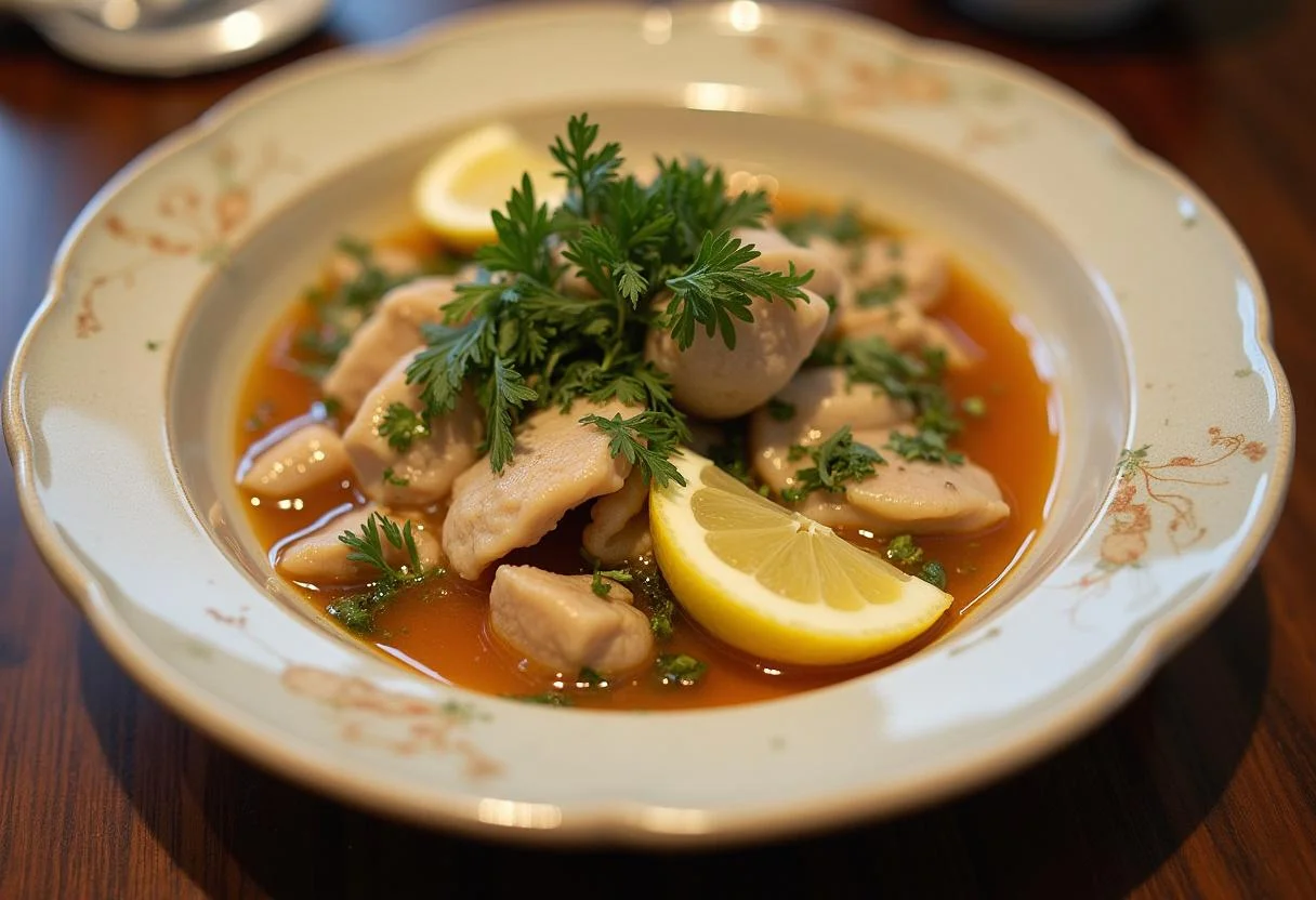 Finished caldeirada de bacalhau served in a bowl, ready for a delicious meal.