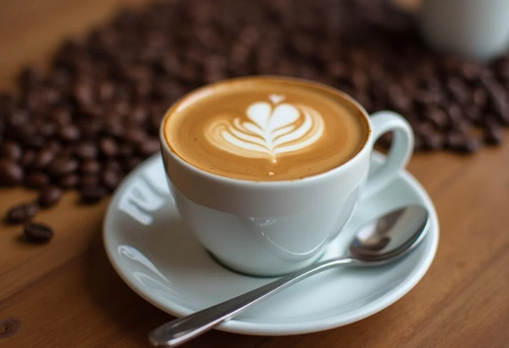 Café expresso servido de forma elegante, destacando a cápsula de café.