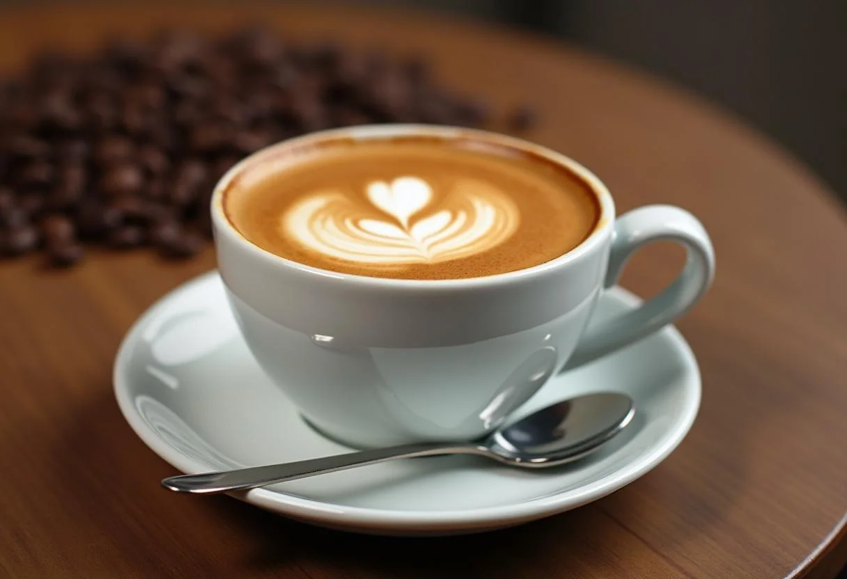 Café expresso servido de forma elegante, destacando a cápsula de café.