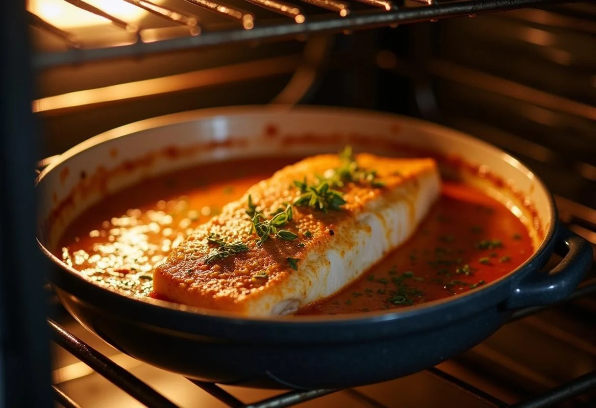 Baked cavala peixe coming out of the oven, showing its delicious golden color for Simple Baked Cavala.