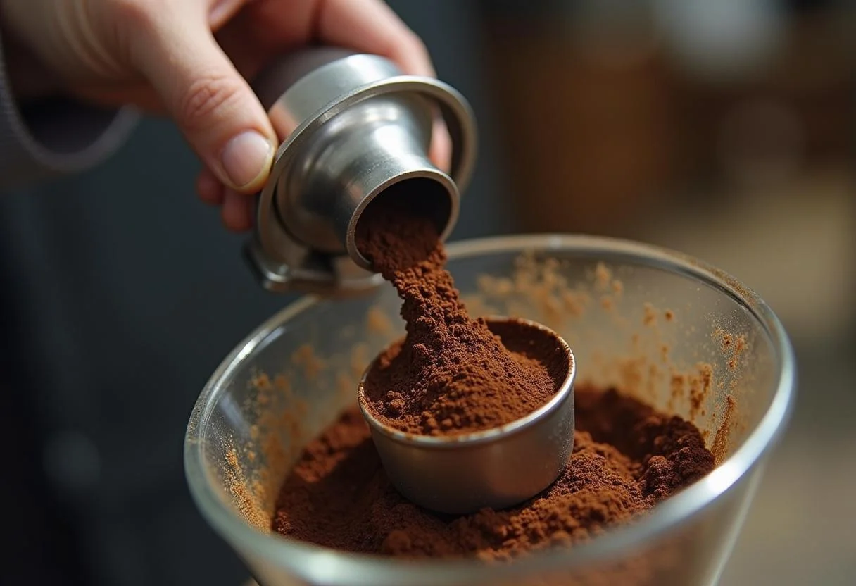 Moendo grãos de café para chavenas de café para alcançar o sabor e aroma perfeitos.