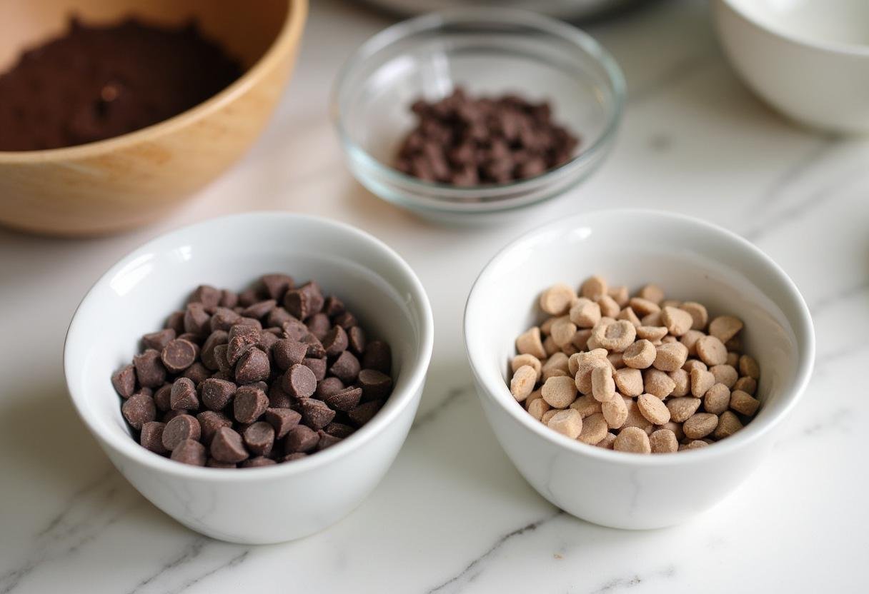 Ingredientes para fazer Chocolate Merci Caseiro com gotas de chocolate amargo e ao leite.