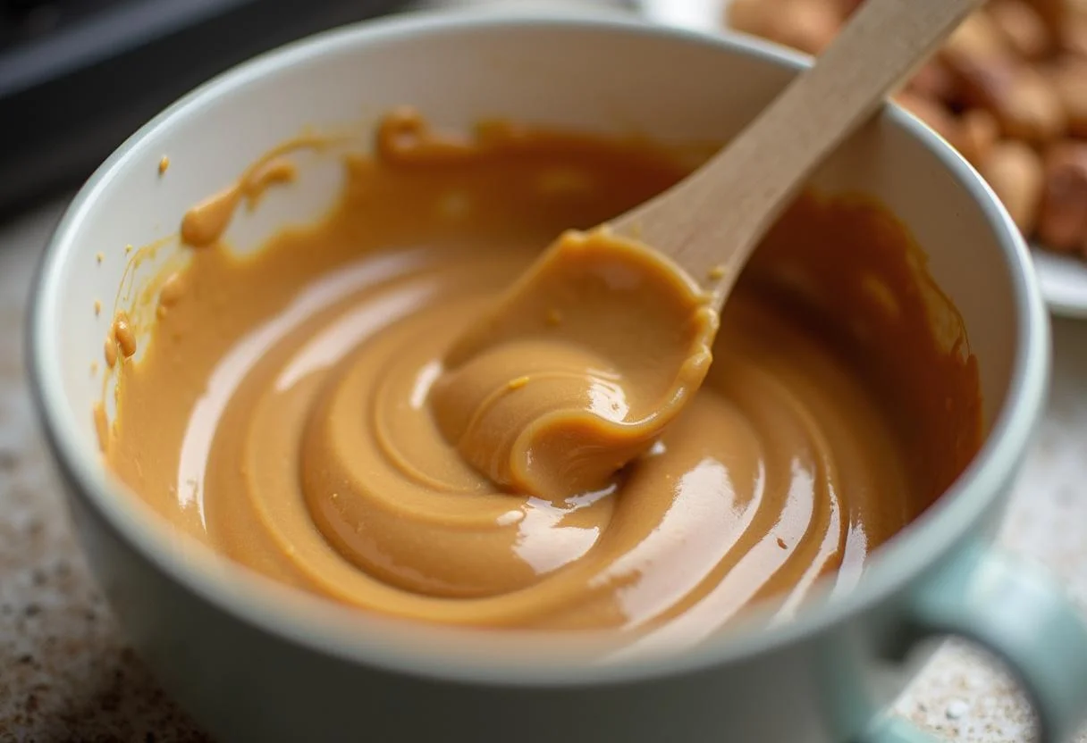 Peanut butter in a bowl, preparing to make Reese's chocolate treats.