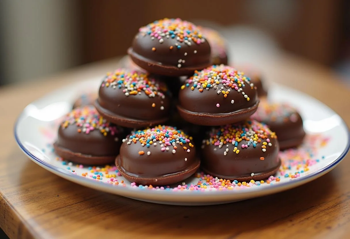 Conguitos de Chocolate prontos com granulados vibrantes, perfeitos para compartilhar e desfrutar.