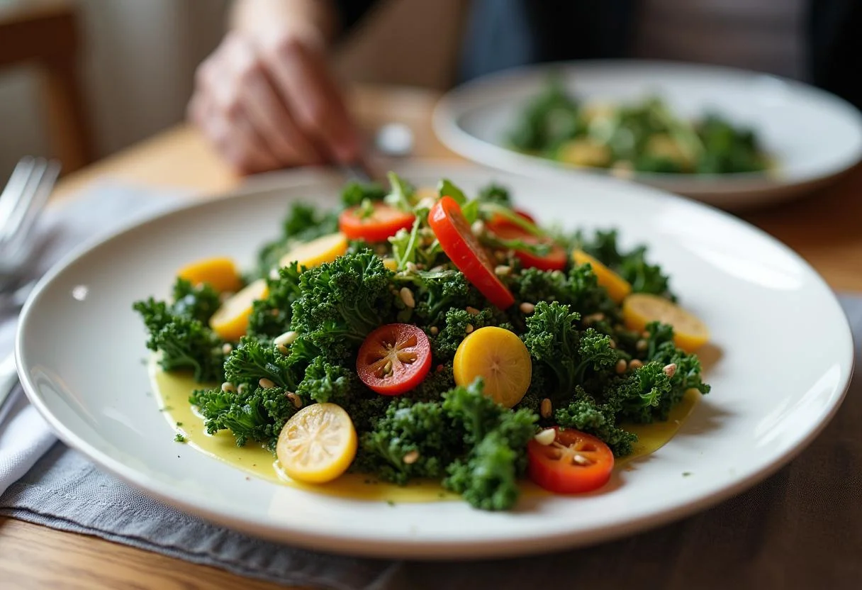 Finished healthy couve kale salad, perfect for a nutritious dining experience.
