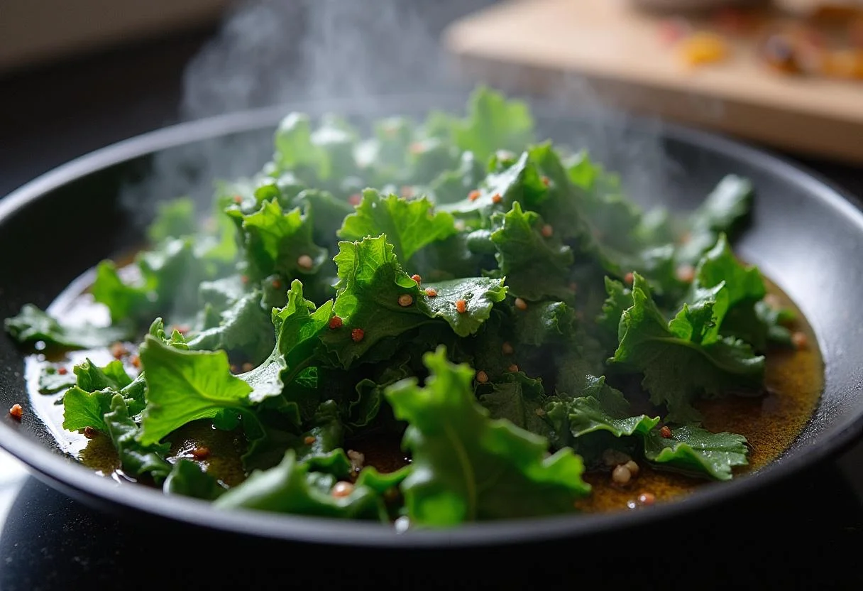 Sautéed couve kale with garlic and olive oil for a healthy recipe.