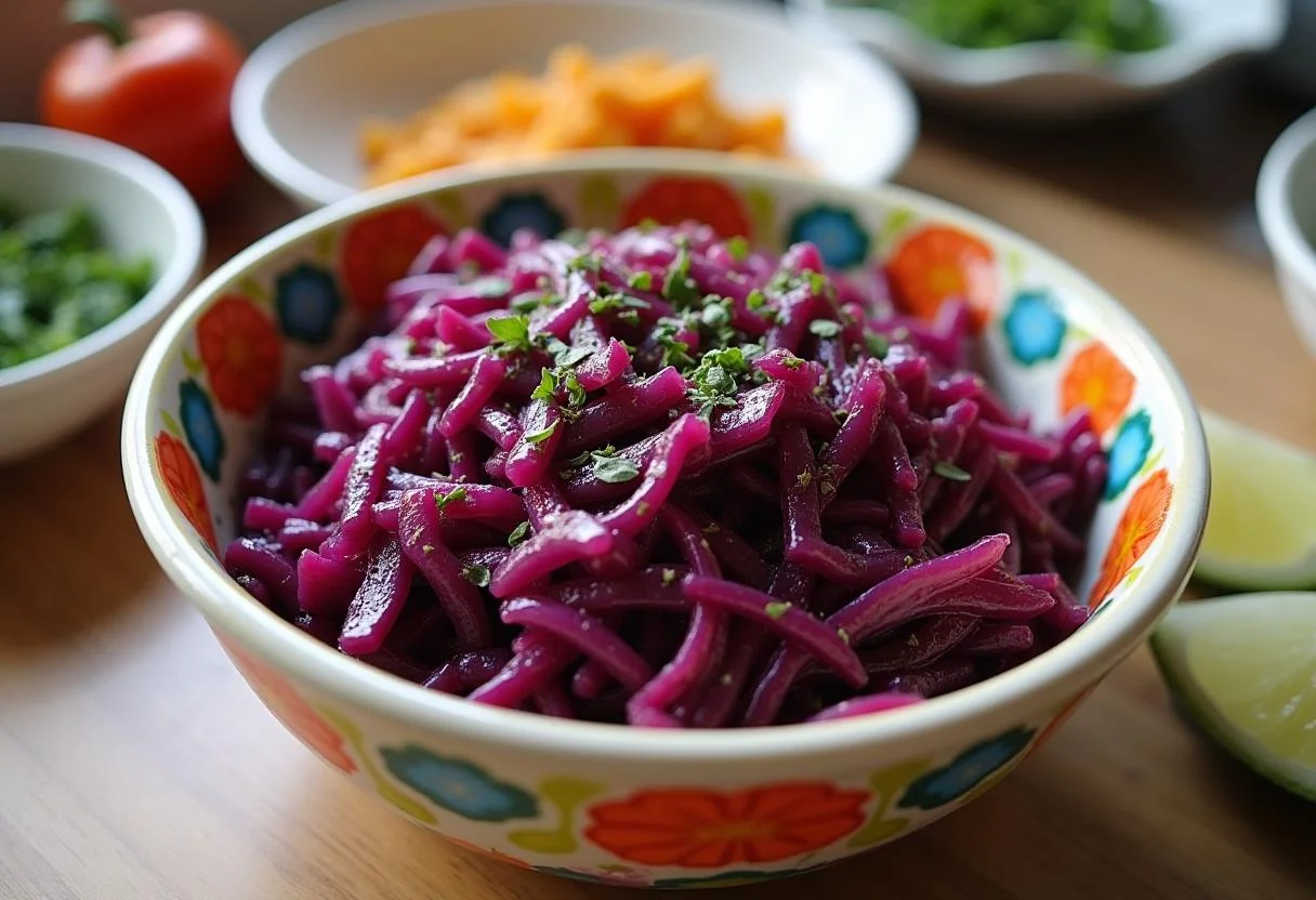 Seasoned couve roxa ready to serve for a delicious meal.