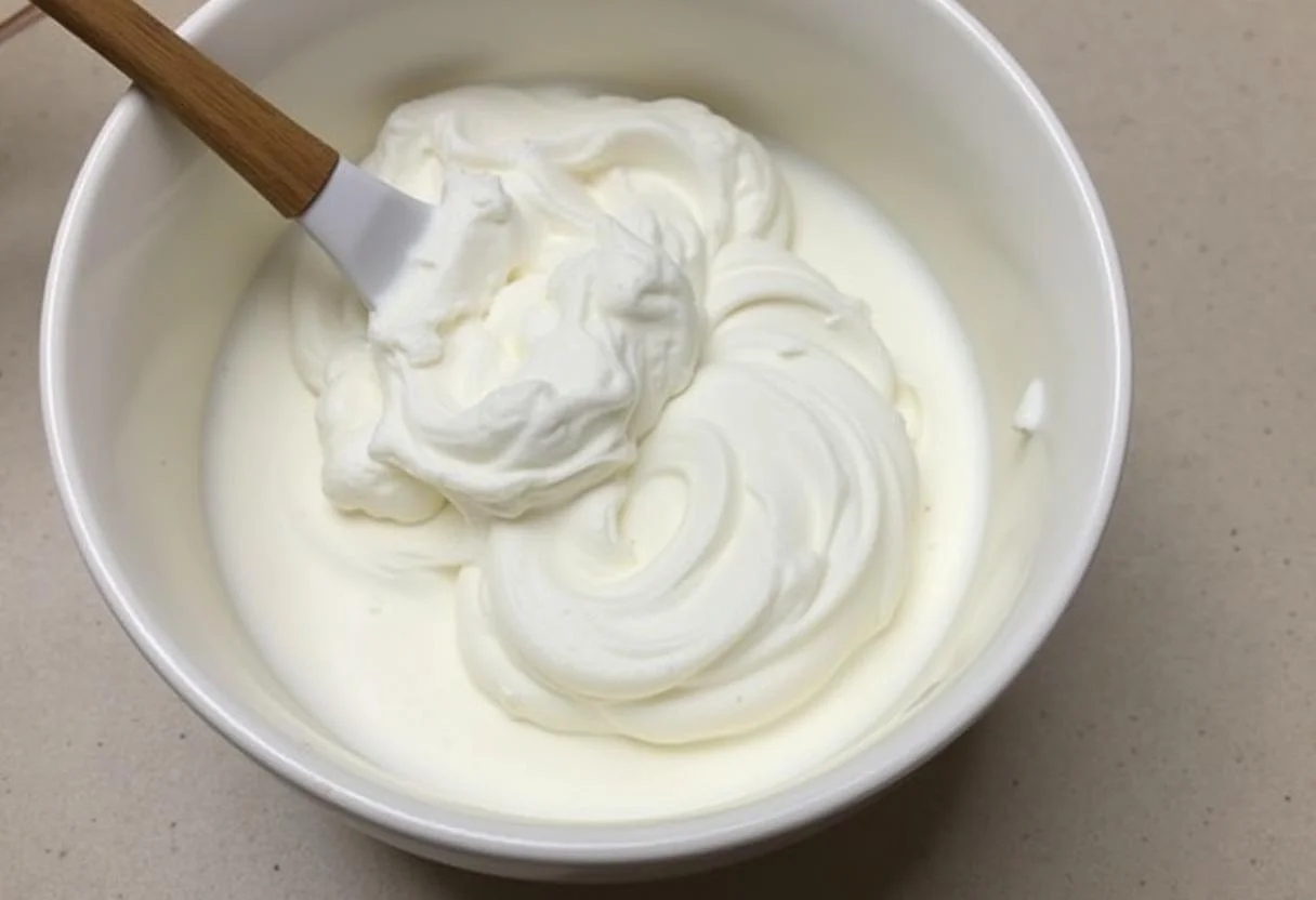 Thick whipped cream ready for creme de leite natural preparation in Portugal.