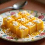 Doces com leite condensado prontos para servir, decorados com flocos de coco.