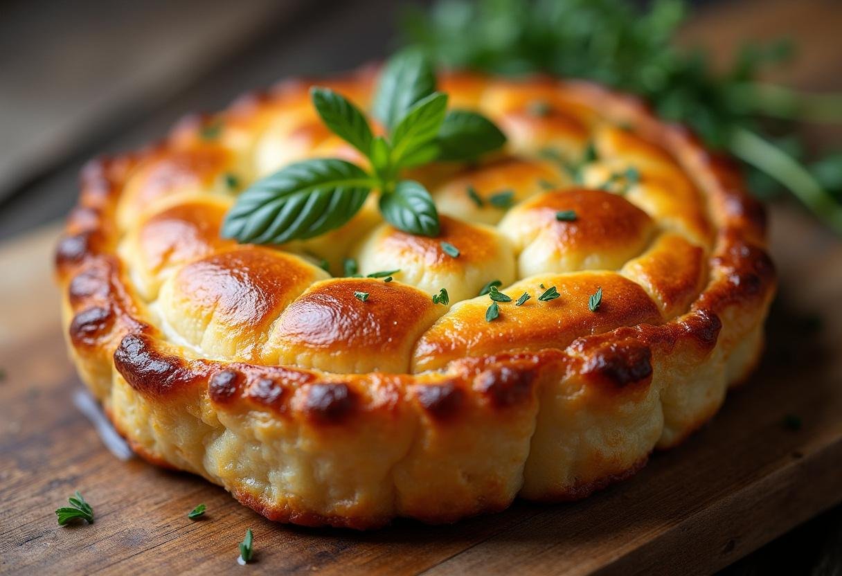 Empadão de bacalhau recheado perfeito, crocante e dourado, ideal para saborear.