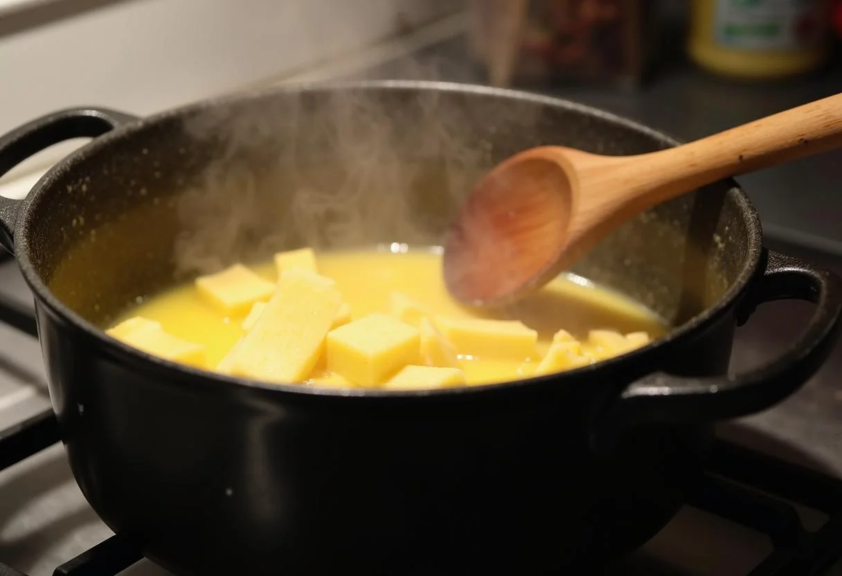 Cozinhando feijão manteiga numa panela para feijão manteiga caseiro.