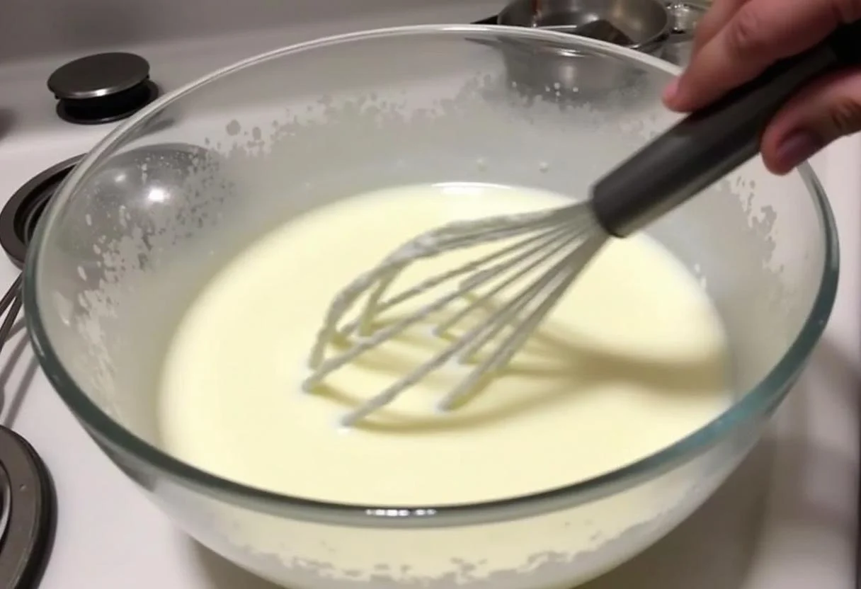 Mistura de iogurte skyr proteico sendo mexida para uma textura cremosa.